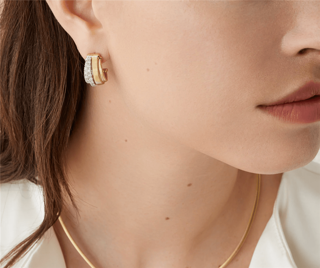 Marco Bicego 18K Yellow Gold Marco Bicego Coil and 2 Row Diamond Huggie Earrings Earrings