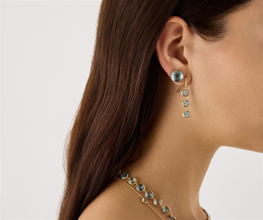 18K Yellow Gold Marco Bicego Drop Earrings with Three Topazes and Diamonds