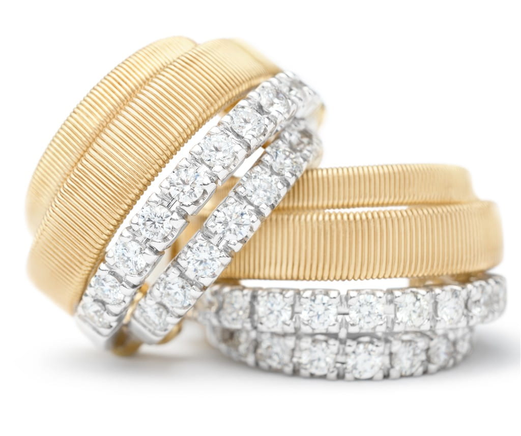 Marco Bicego 18K Yellow Gold Marco Bicego Coil and 2 Row Diamond Huggie Earrings Earrings