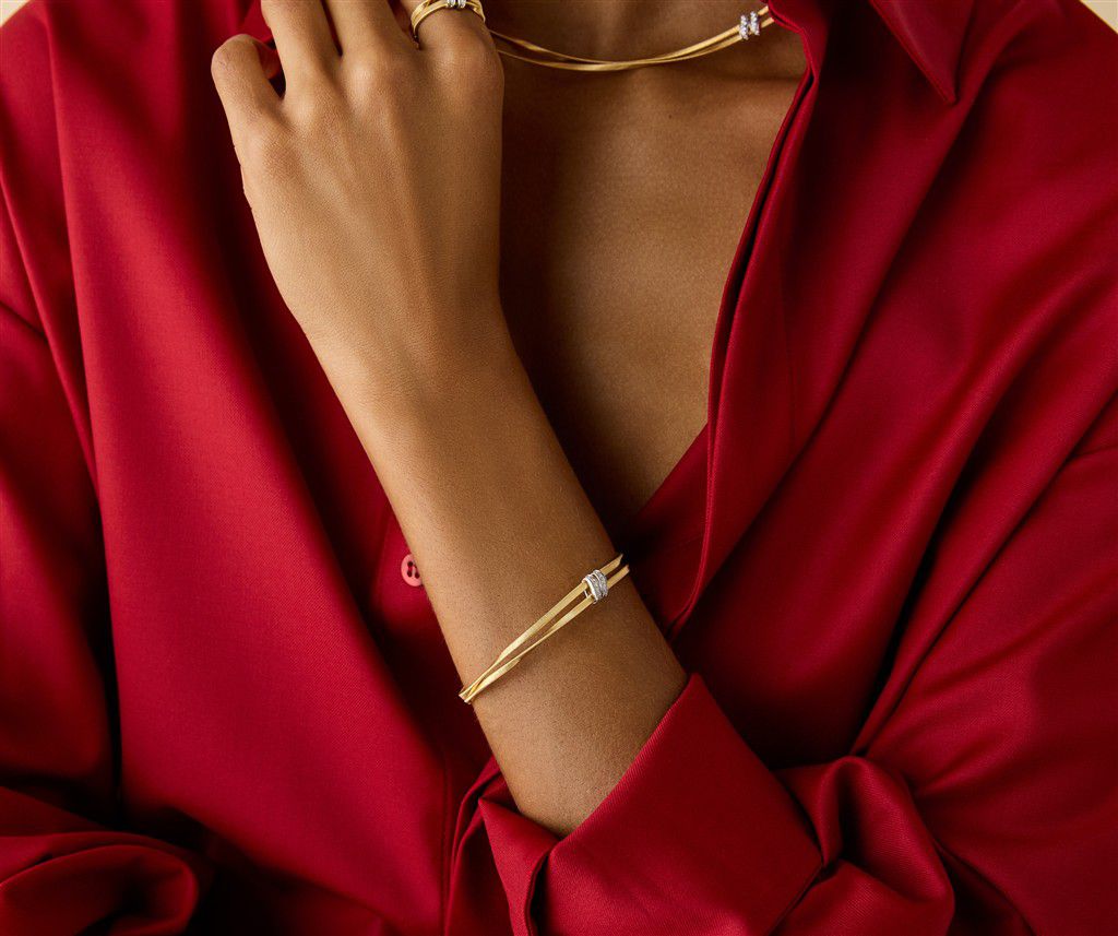 18K Yellow Gold Marco Bicego Two-Strand Coil Bracelet with Diamonds
