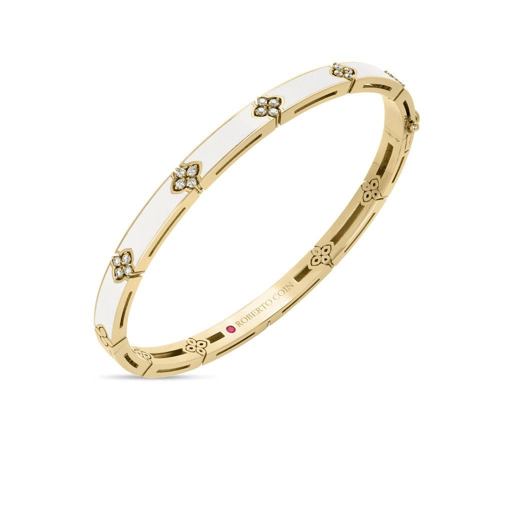 Roberto Coin 18K Yellow Gold Roberto Coin Love in Verona Diamond & White Ceramic Enamel Bangle Bracelets - Women's