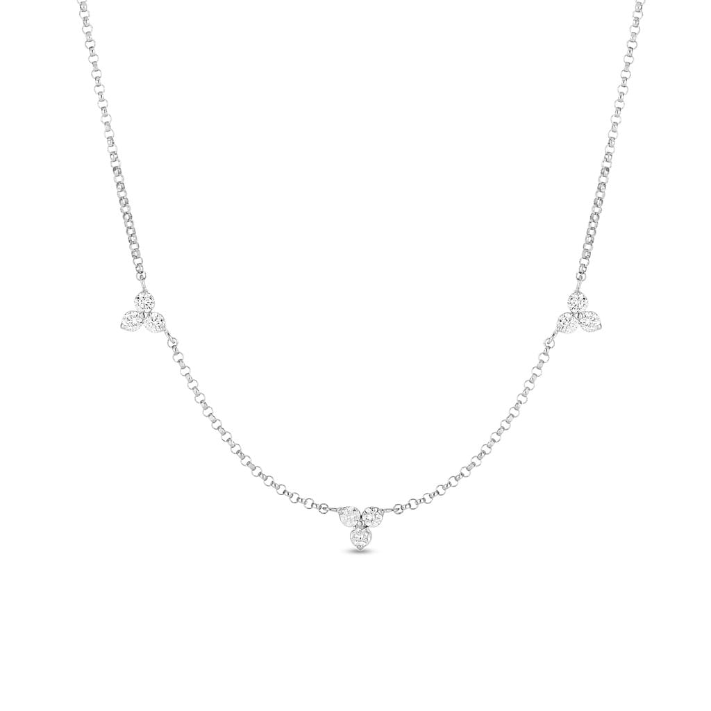 Roberto Coin 18K White Gold Roberto Coin Diamonds by The Inch 3 Station Flower Necklace Necklaces