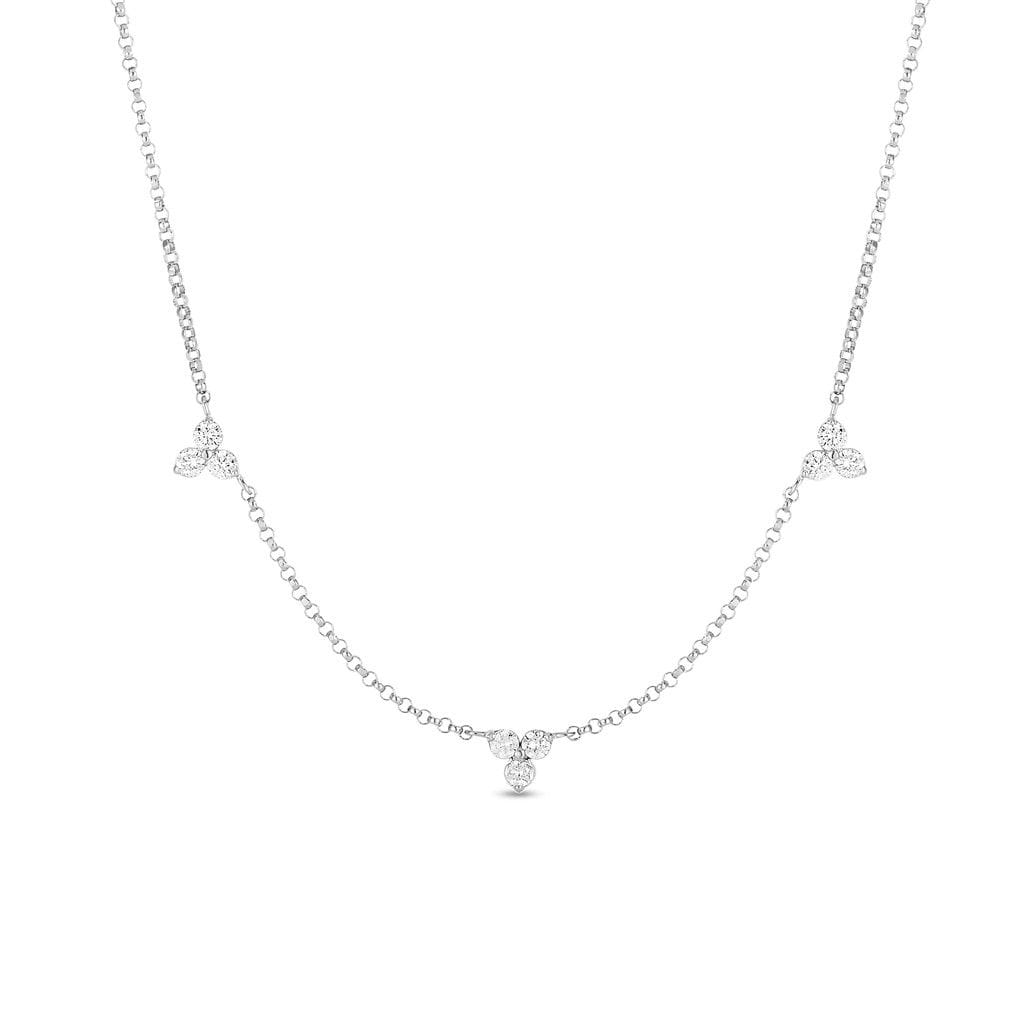 Roberto Coin 18K White Gold Roberto Coin Diamonds by The Inch 3 Station Flower Necklace Necklaces