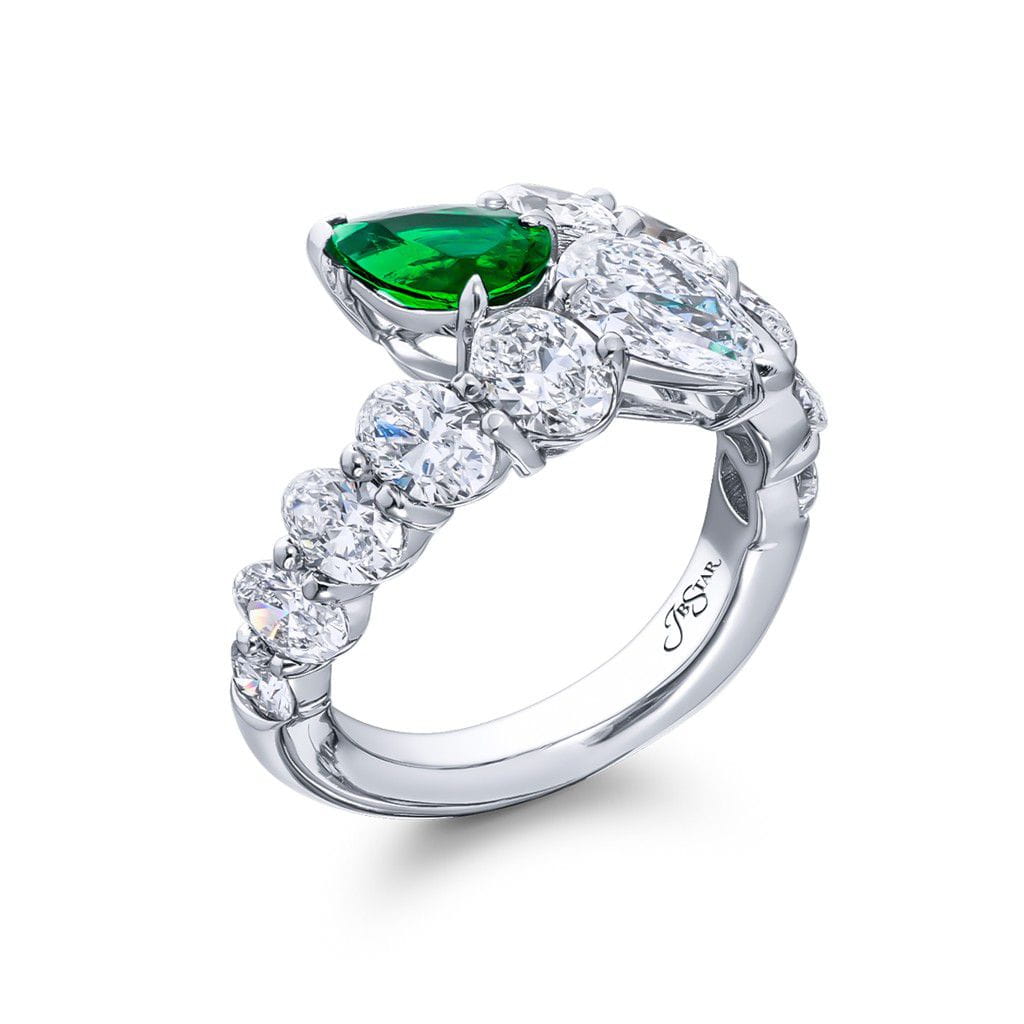 JB Star Platinum JB Star Emerald and Diamond Bypass Ring Rings - Women's