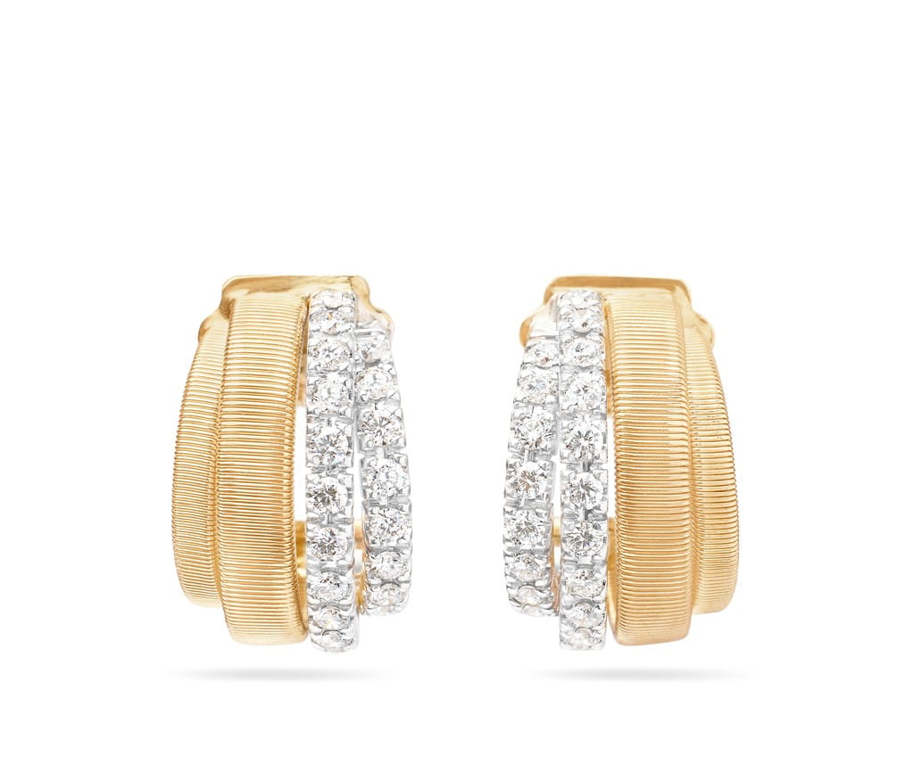 Marco Bicego 18K Yellow Gold Marco Bicego Coil and 2 Row Diamond Huggie Earrings Earrings