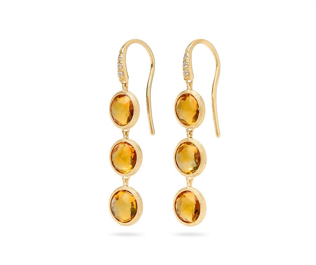 Marco Bicego 18K Yellow Gold Marco Bicego Drop Earrings with Three Citrines and Diamonds Earrings