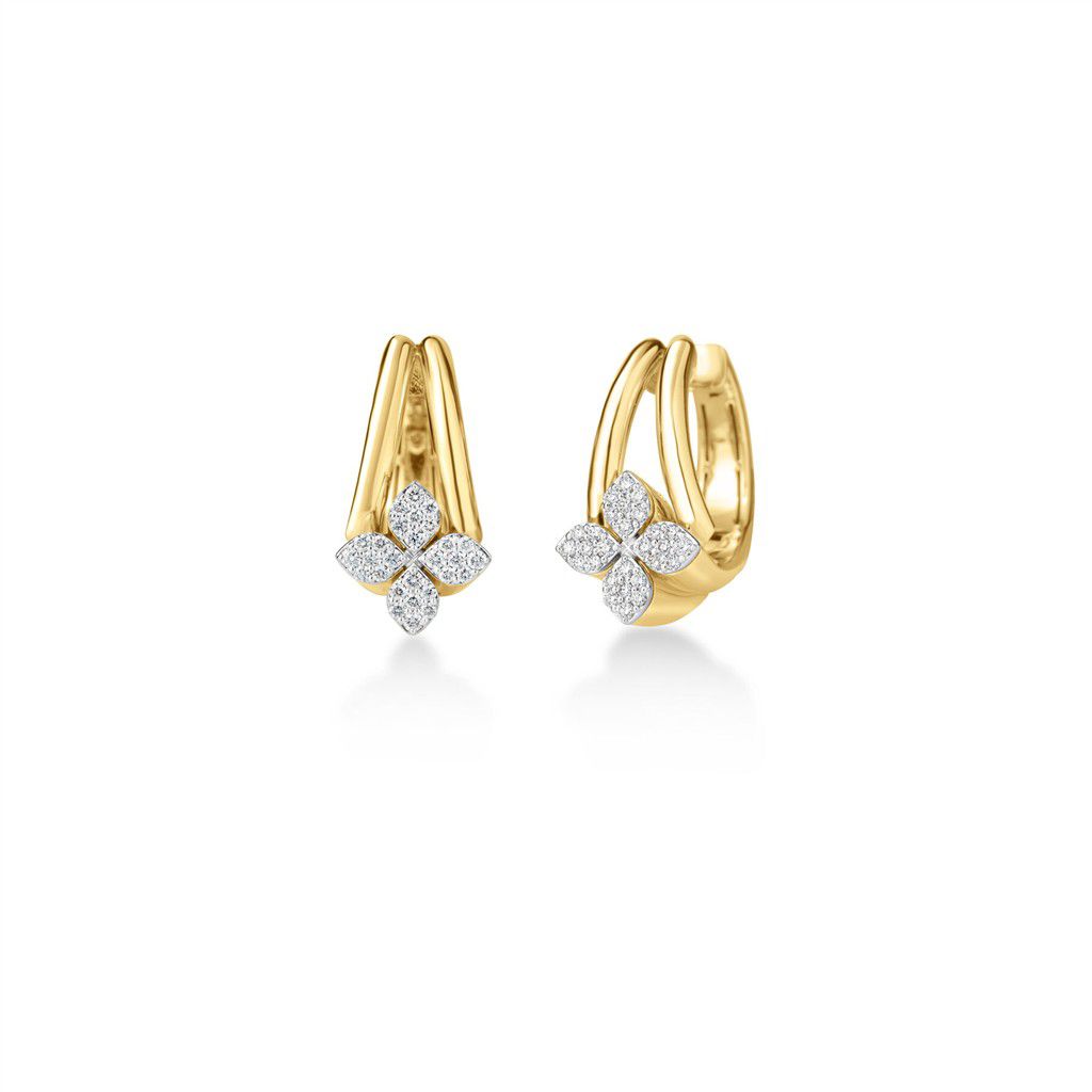 Roberto Coin 18K Yellow & White Gold Roberto Coin Love in Verona Diamond Flower Double Band Hoop Earrings Earrings