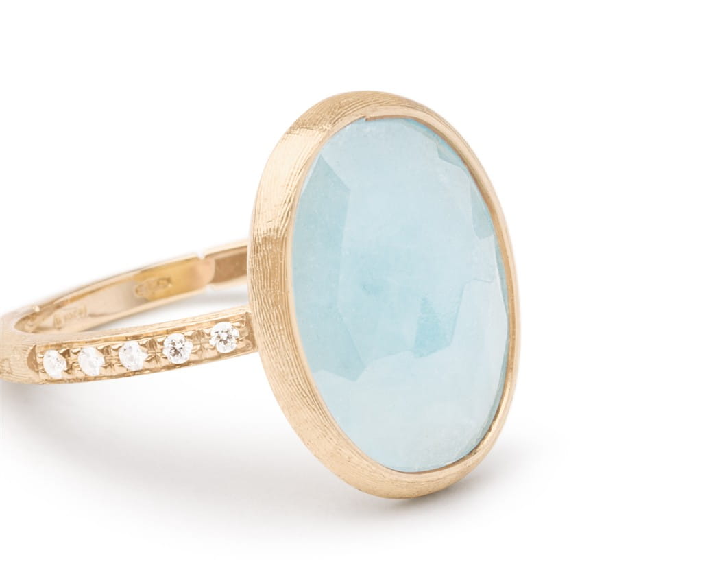 Marco Bicego 18K Yellow Gold Marco Bicego Aquamarine Ring with Diamond Pave Shank Rings - Women's