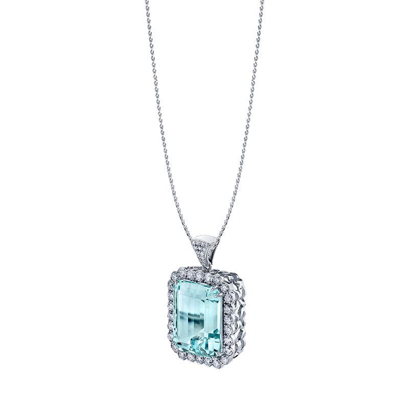 Emerson Fine Jewelry Platinum Emerald Cut Aquamarine Pendant Pendants