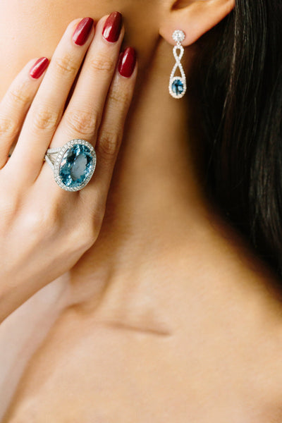 Emerson Fine Jewelry Platinum Oval Cut Aquamarine & Diamond Engagement Ring Engagement Rings