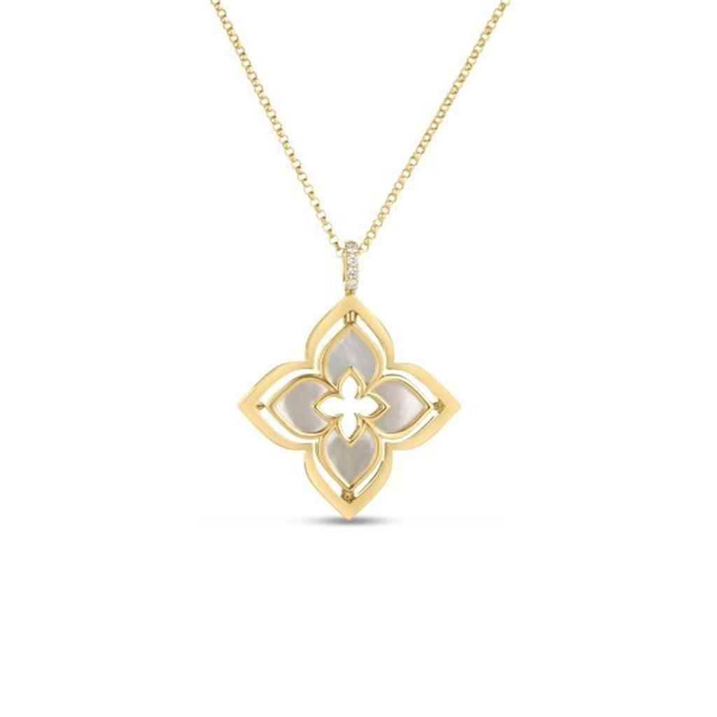 18K Yellow Gold Roberto Coin Venetian Princess Pirouette Diamond & Mother of Pearl Necklace