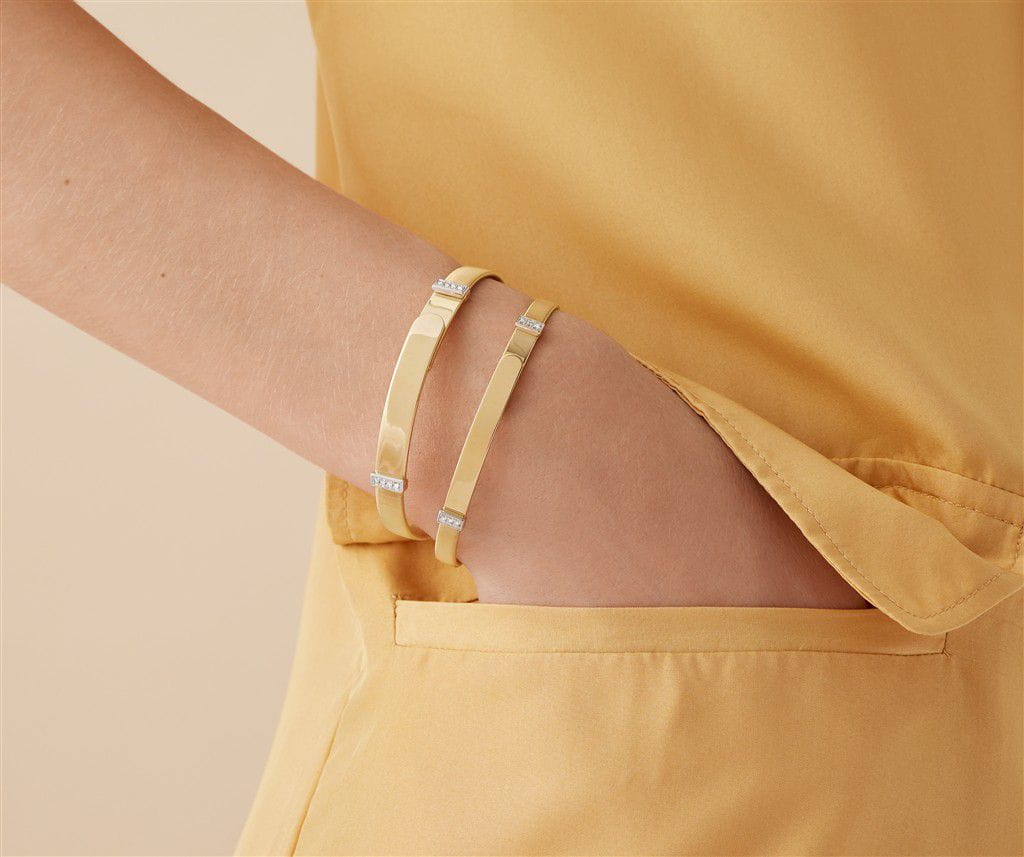 Marco Bicego 18K Yellow Gold Marco Bicego Thin Bangle Bracelet with Diamond Pave Bracelets - Women's