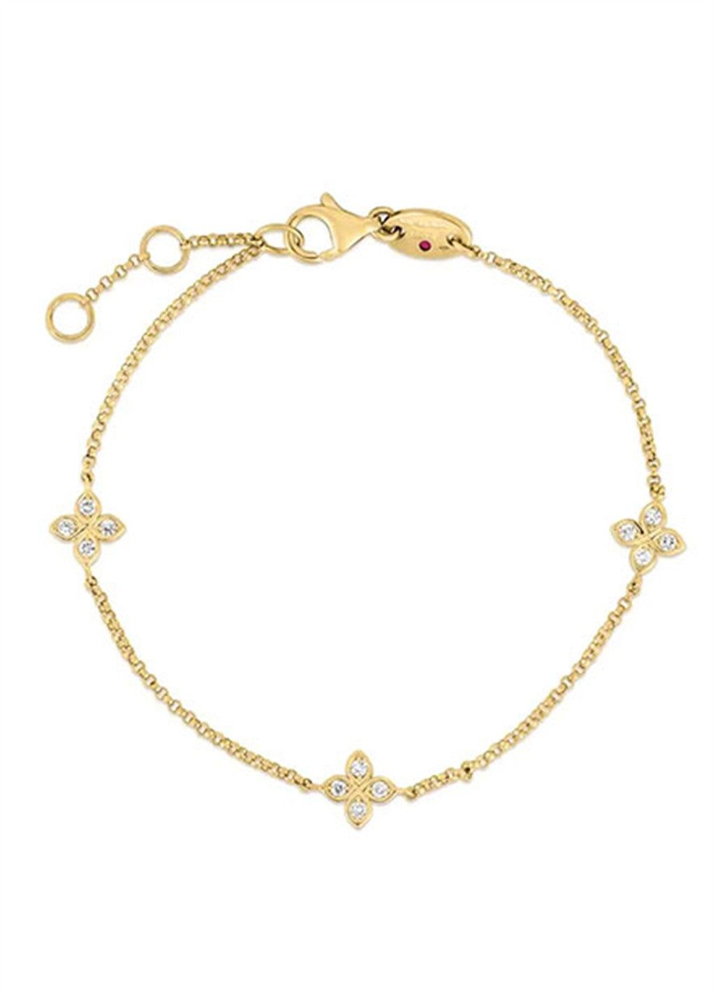 18K Yellow Gold Roberto Coin 3 Flower Station Bracelet