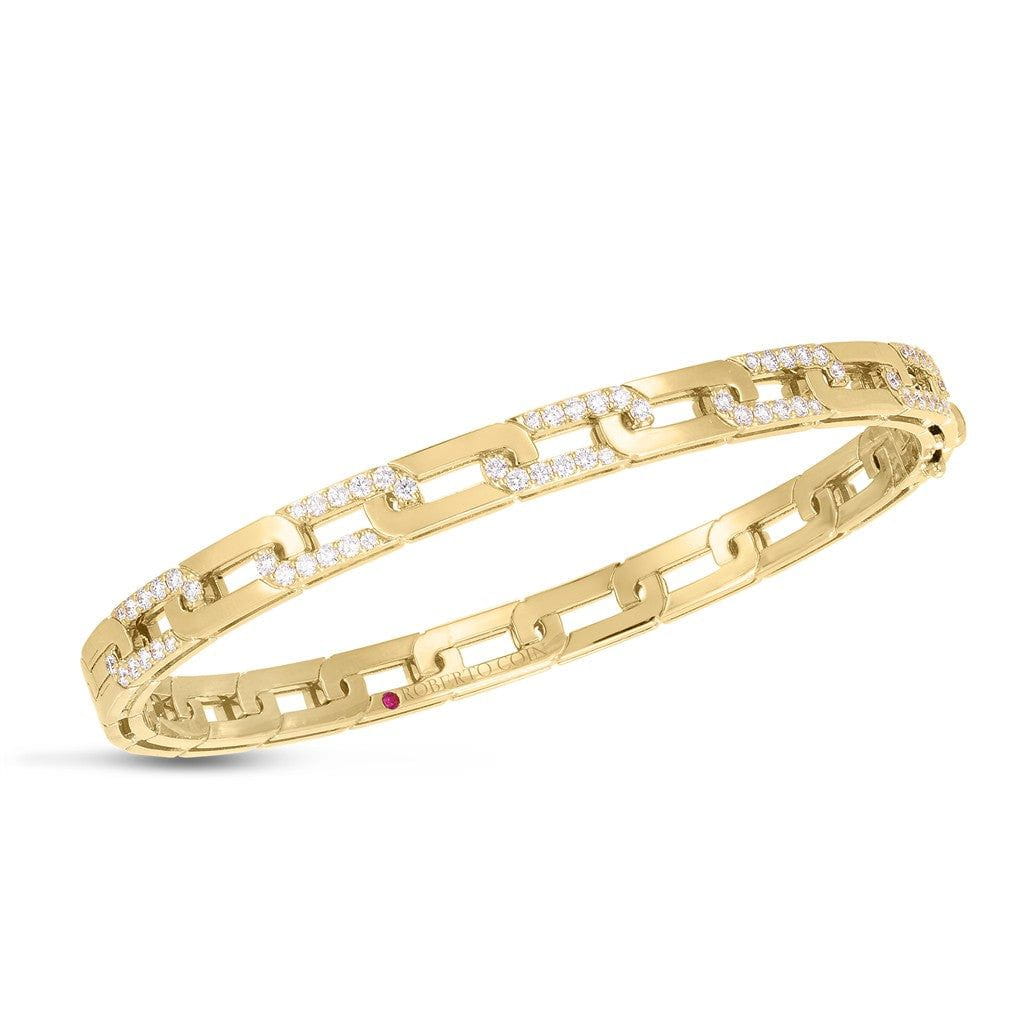 18K Yellow Gold Roberto Coin Navarra Diamond Chain Link Bangle