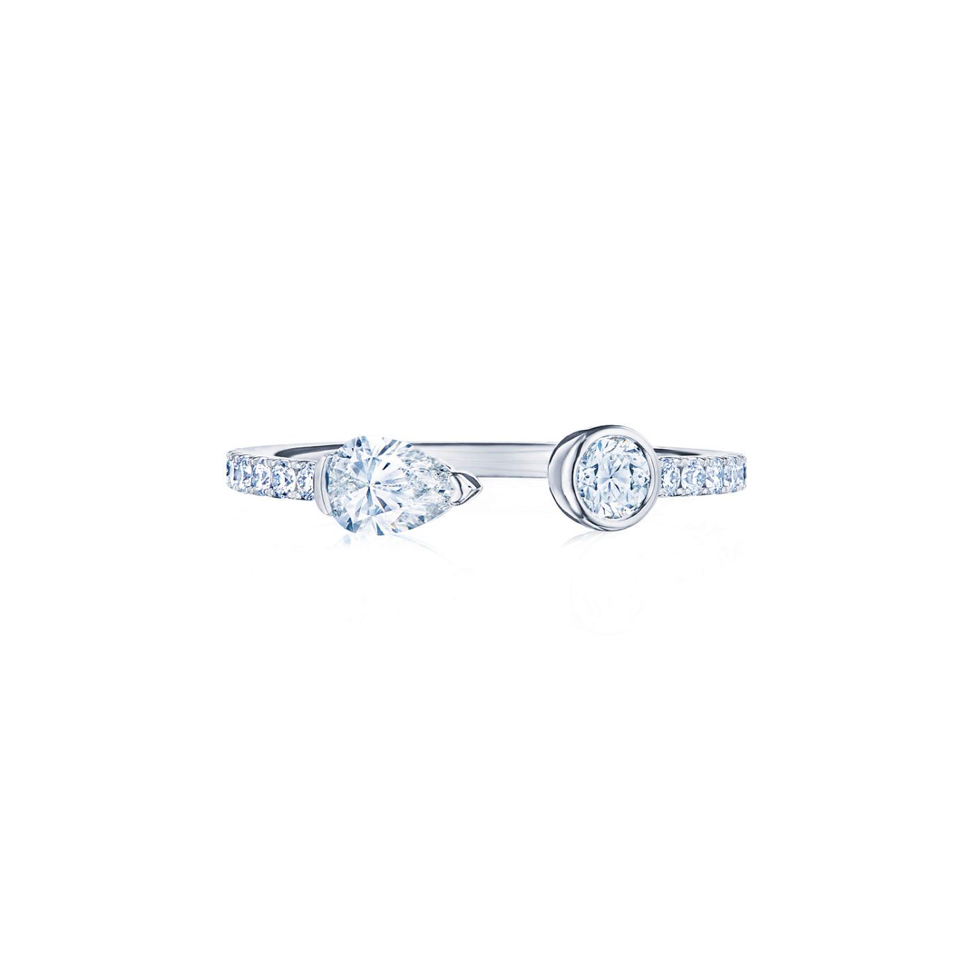 Kwiat 18K White Gold Kwiat Eclipse Open Ring with Pear Shape and Round Diamonds Rings - Women's