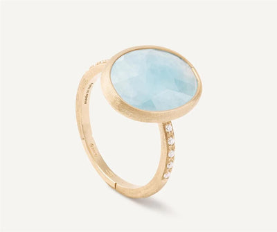 Marco Bicego 18K Yellow Gold Marco Bicego Aquamarine Ring with Diamond Pave Shank Rings - Women's