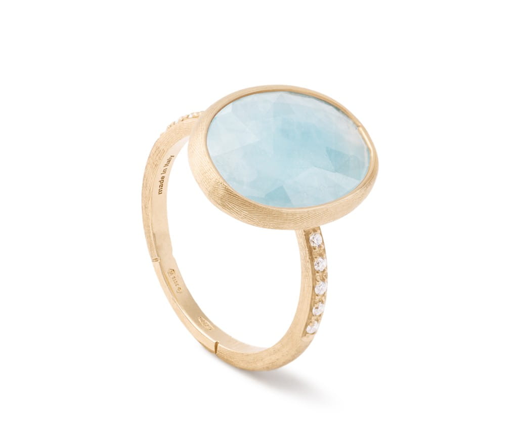 Marco Bicego 18K Yellow Gold Marco Bicego Aquamarine Ring with Diamond Pave Shank Rings - Women's