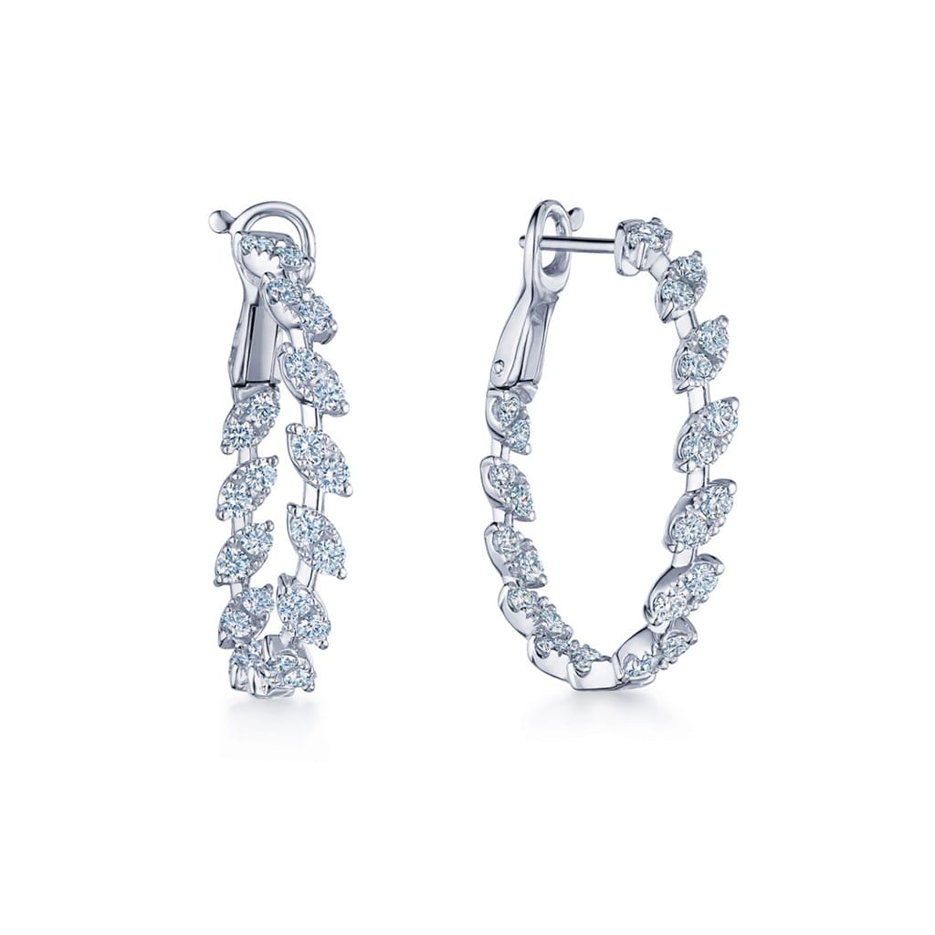 Kwiat 18K White Gold Kwiat Sunburst Marquise Diamond Hoop Earrings Earrings