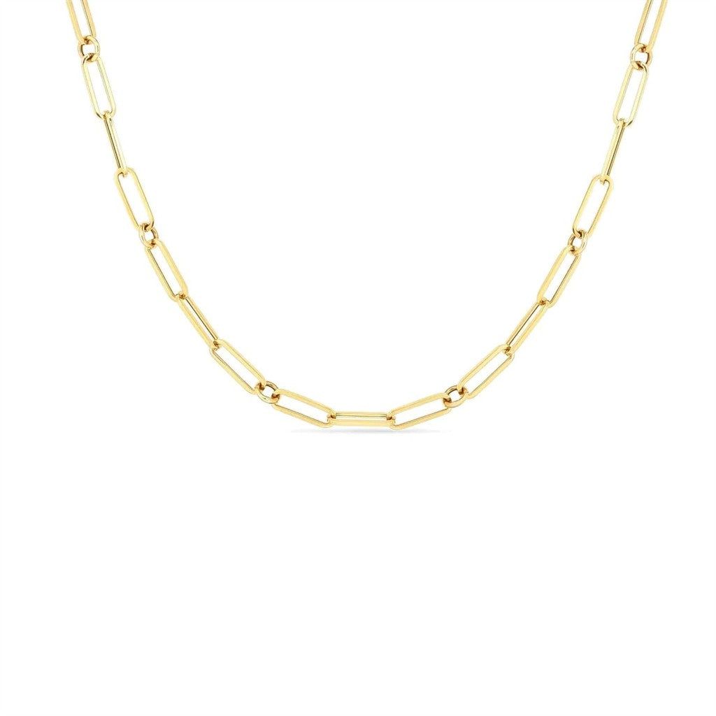18K Yellow Gold Roberto Coin Paperclip & Round Link Chain Necklace