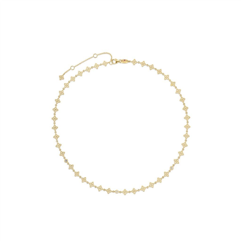 18K Yellow Gold Roberto Coin Principessa Diamond Flower Necklace