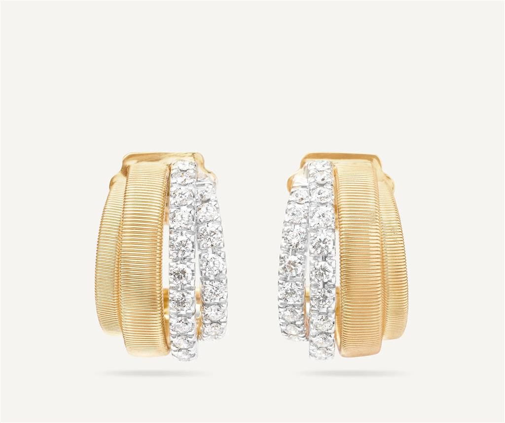 Marco Bicego 18K Yellow Gold Marco Bicego Coil and 2 Row Diamond Huggie Earrings Earrings