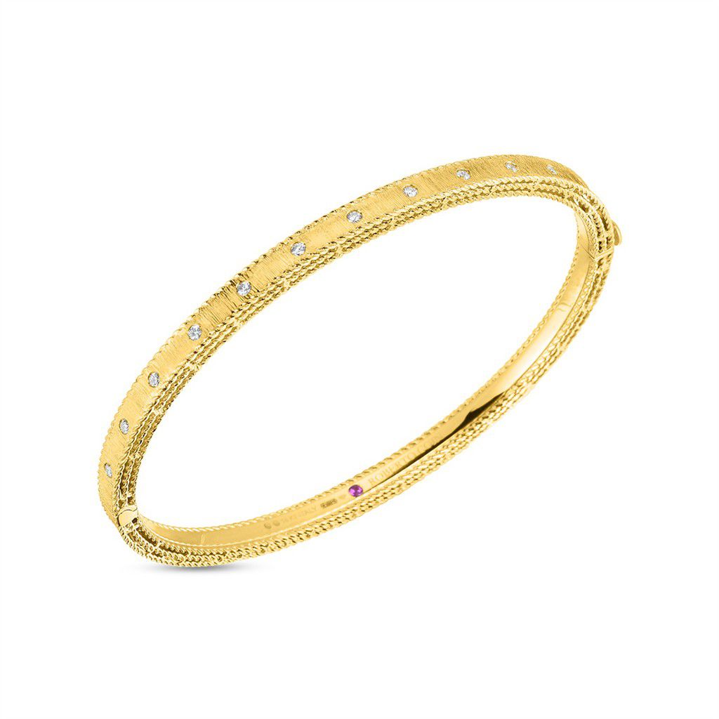 Roberto Coin 18K Yellow Gold Roberto Coin Princess Diamond & Satin Finish Bangle Bracelets - Women's