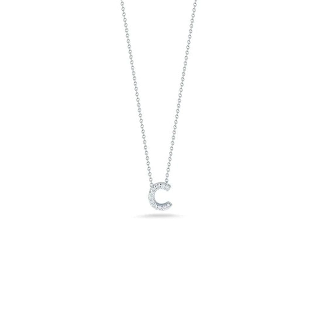 18K White Gold Roberto Coin Letter "C" Pendant with Diamonds