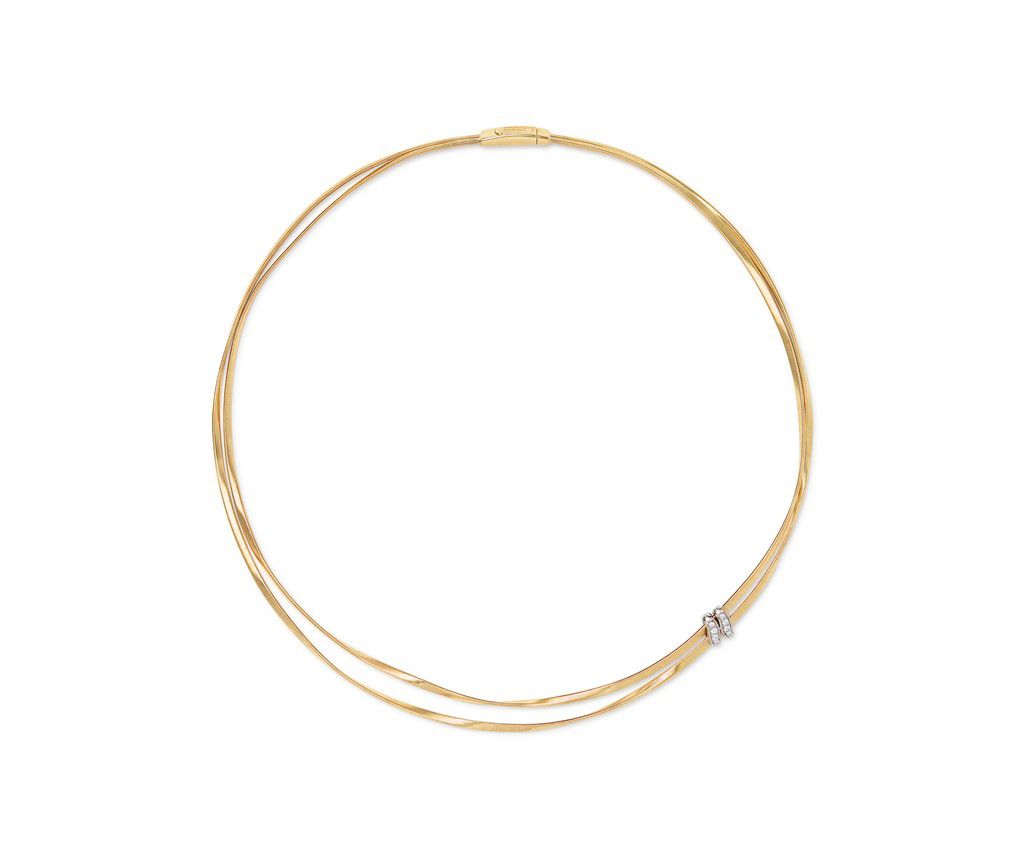 18K Yellow Gold Marco Bicego Two-Strand Coil Necklace with Diamonds