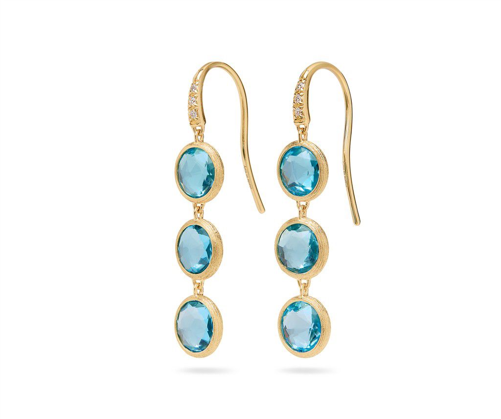 18K Yellow Gold Marco Bicego Drop Earrings with Three Topazes and Diamonds