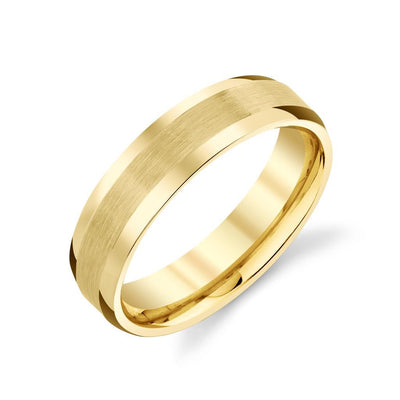 Benchmark 18K Yellow Gold 6mm Beveled Edge Band Rings - Men's