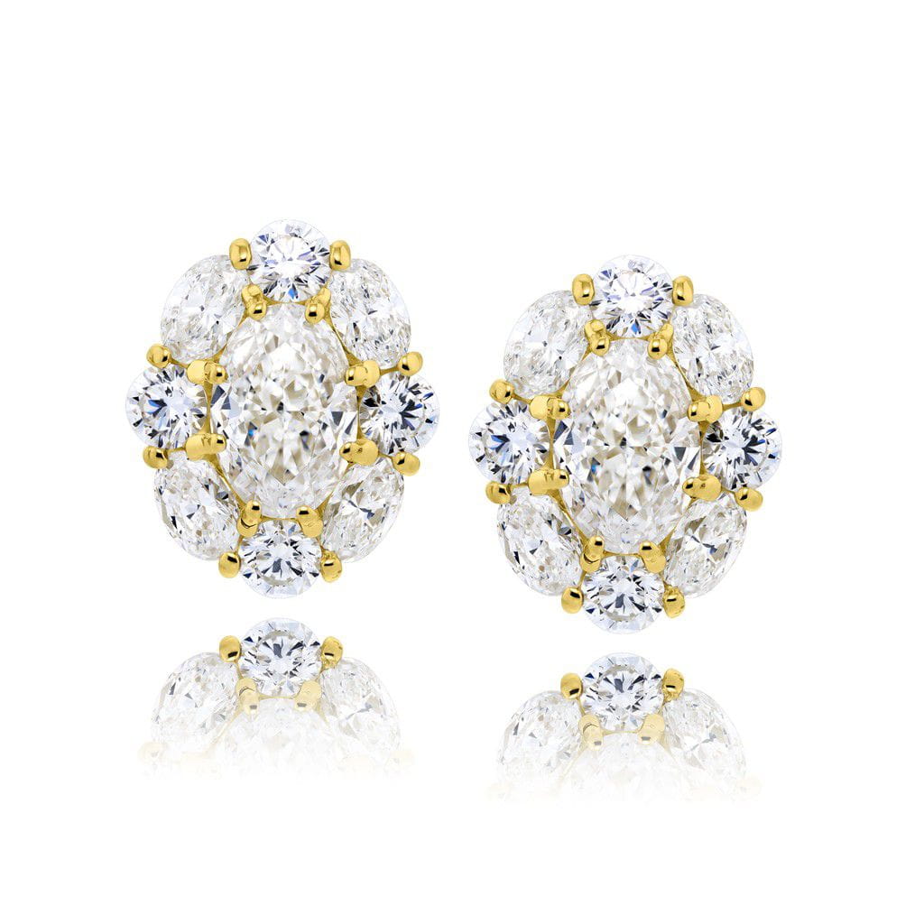 JB Star 18K Yellow Gold JB Star Oval Halo Diamond Earrings Earrings