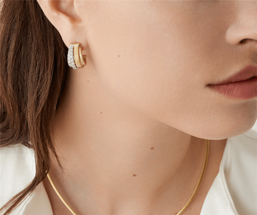 Marco Bicego 18K Yellow Gold Marco Bicego Coil and 2 Row Diamond Huggie Earrings Earrings
