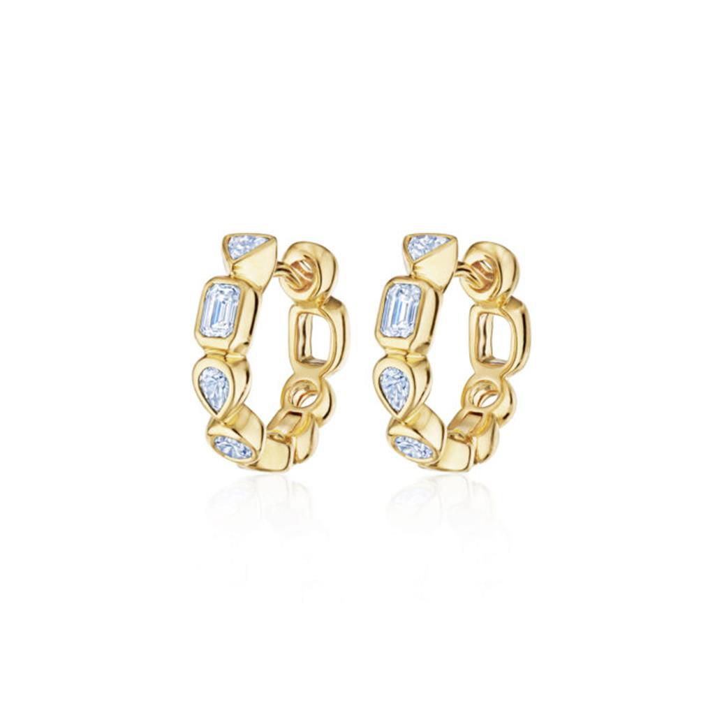 Kwiat 18K Yellow Gold Kwiat Portofino Petite Hoop Earrings with Mixed Shape Diamonds Earrings