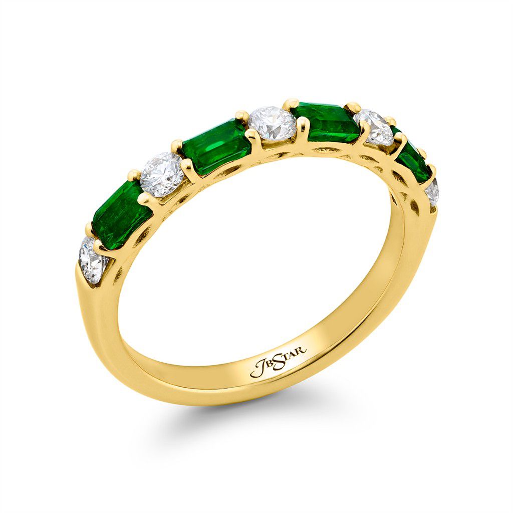 JB Star 18K Yellow Gold JB Star Emerald and Diamond Half Eternity Band Rings - Women's