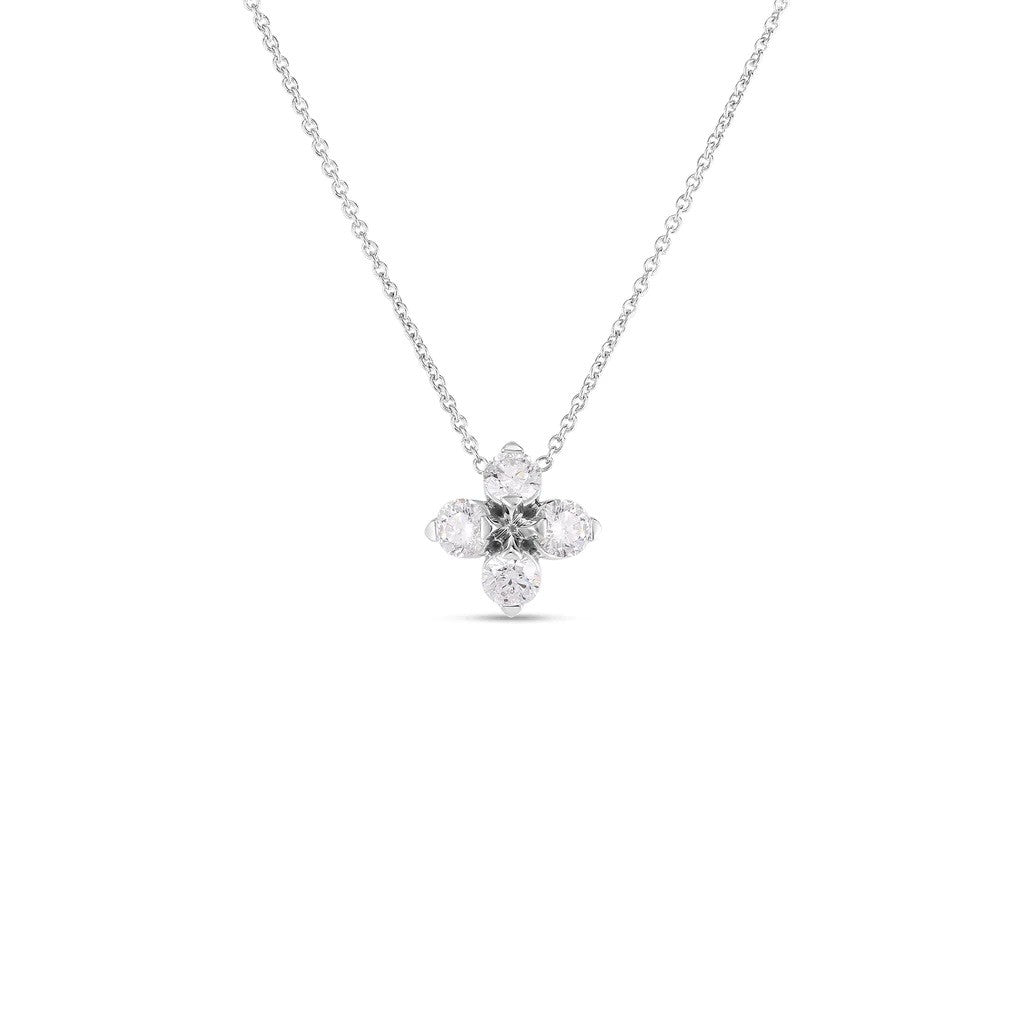 18K White Gold Roberto Coin Love in Verona Diamond Flower Necklace
