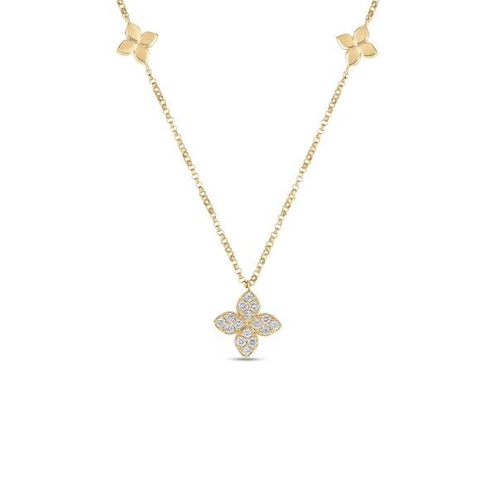 Roberto Coin 18K Yellow Gold Roberto Coin Love by the Inch Diamond Flower Station Necklace Pendants