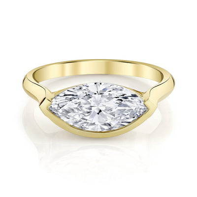18K Yellow Gold Open Bezel East-West Marguise Cut Diamond Engagement Ring