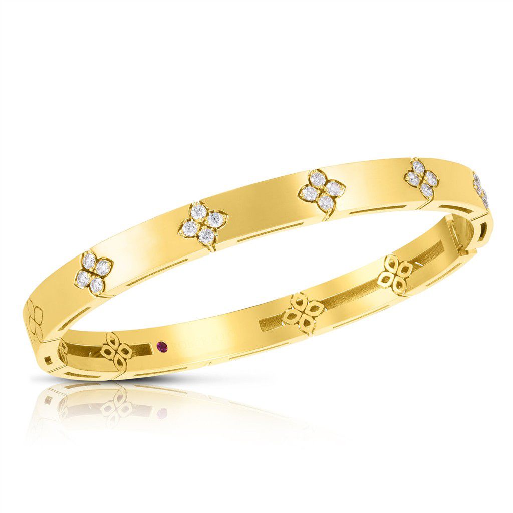 Roberto Coin 18K Yellow Gold Roberto Coin Love in Verona Wide Diamond Bangle Womens Bracelets