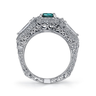 Emerson Fine Jewelry Platinum Cushion Cut Blue-Green Tourmaline & Diamond Engagement Ring Engagement Rings