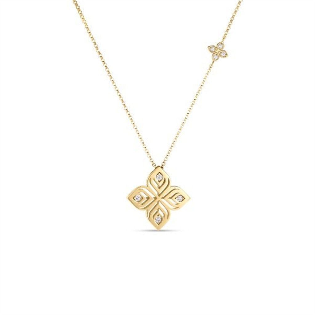 18K Yellow Gold Roberto Coin Arabesque Large Diamond Flower Necklace