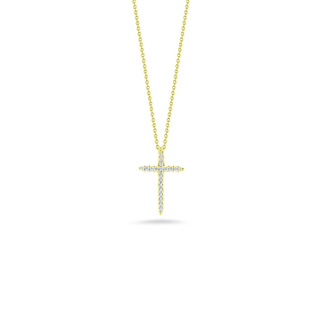 18K Yellow Gold Roberto Coin Diamond Sliver Cross Pendant