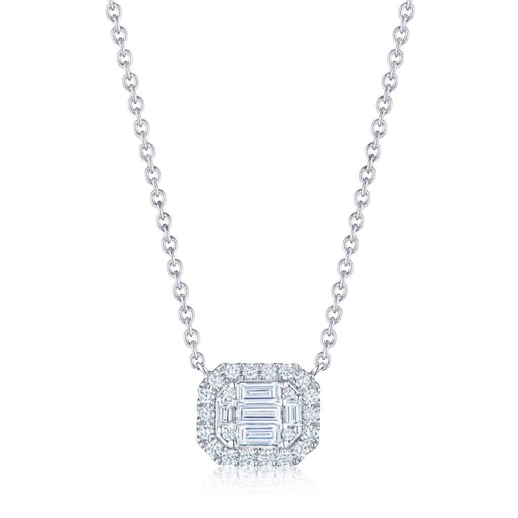 Kwiat 18K White Gold Kwiat Sunburst Emerald Cut Diamond East-West Pendant Pendants