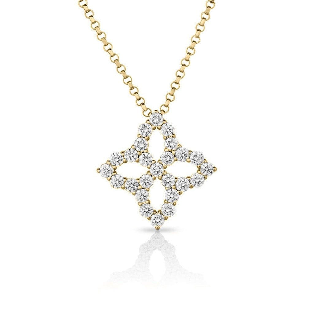 18K Yellow Gold Roberto Coin Diamond Princess Flower Necklace