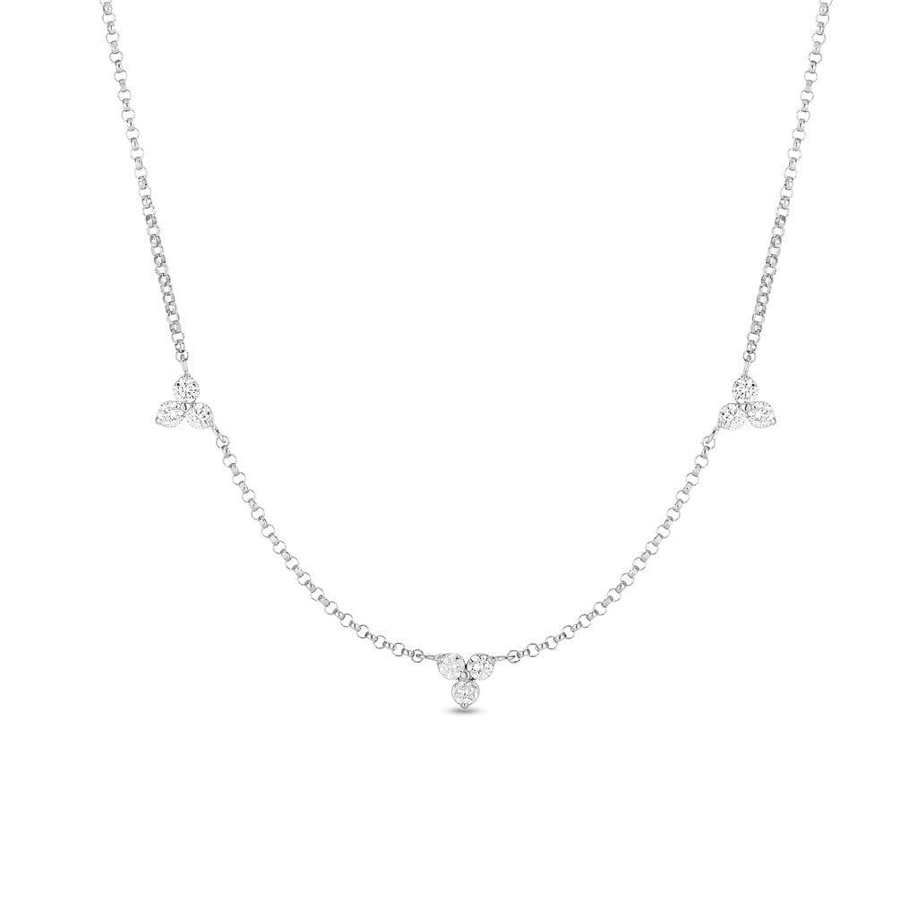18K White Gold Roberto Coin Diamonds by The Inch 3 Station Flower Necklace