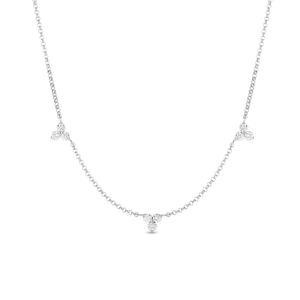 Roberto Coin 18K White Gold Roberto Coin Diamonds by The Inch 3 Station Flower Necklace Necklaces