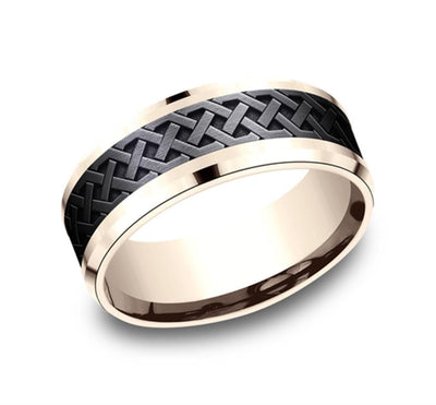 Benchmark Black Titanium & 14K Rose Gold Benchmark Adare Wedding Band Rings - Men's