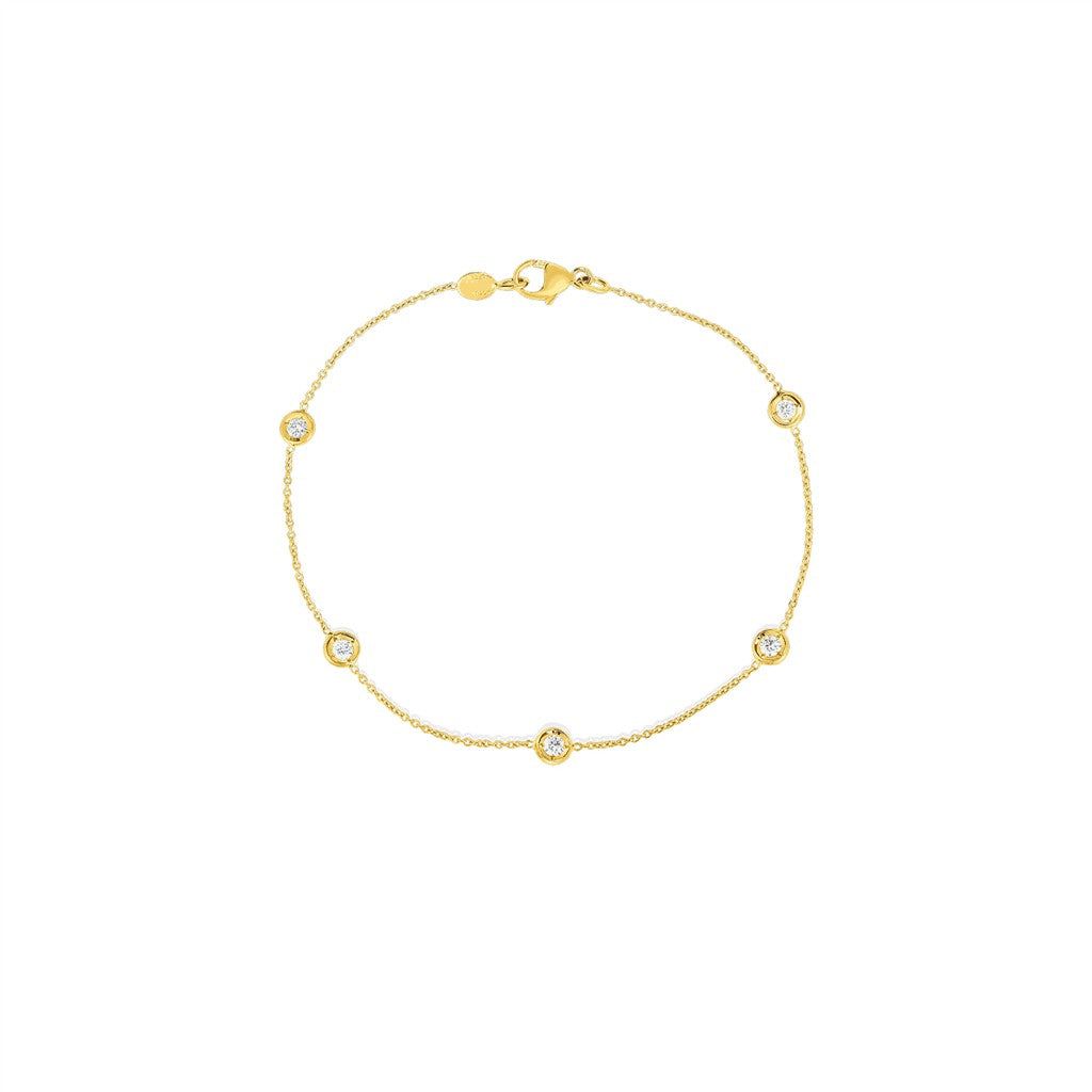18K Yellow Gold Roberto Coin Five Bezel Set Diamond Bracelet