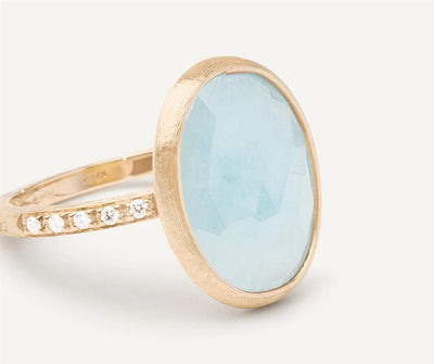 Marco Bicego 18K Yellow Gold Marco Bicego Aquamarine Ring with Diamond Pave Shank Rings - Women's