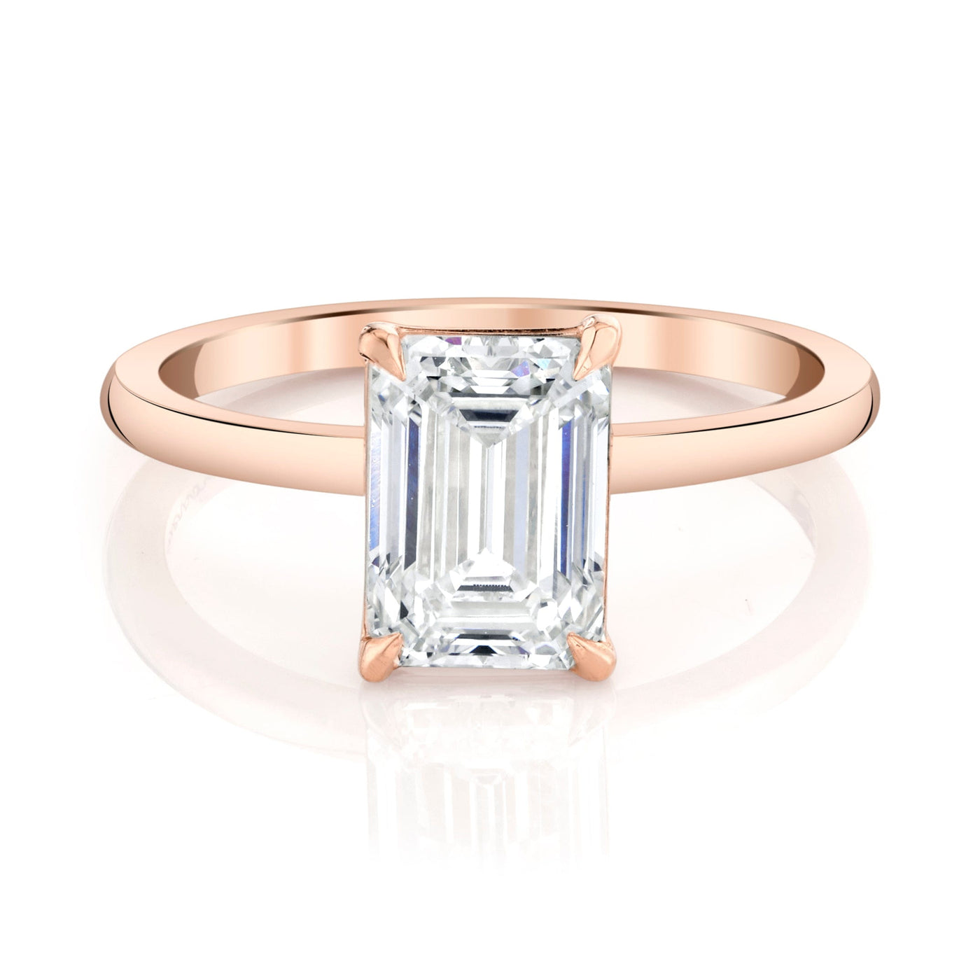 Emerson Fine Jewelry 3ct Everly Emerald Cut Classic Engagement Rings 18K Rose Gold / 3ct Emerald Cut Lab Grown Diamond - F in Color - VVS in Clarity - Excellent