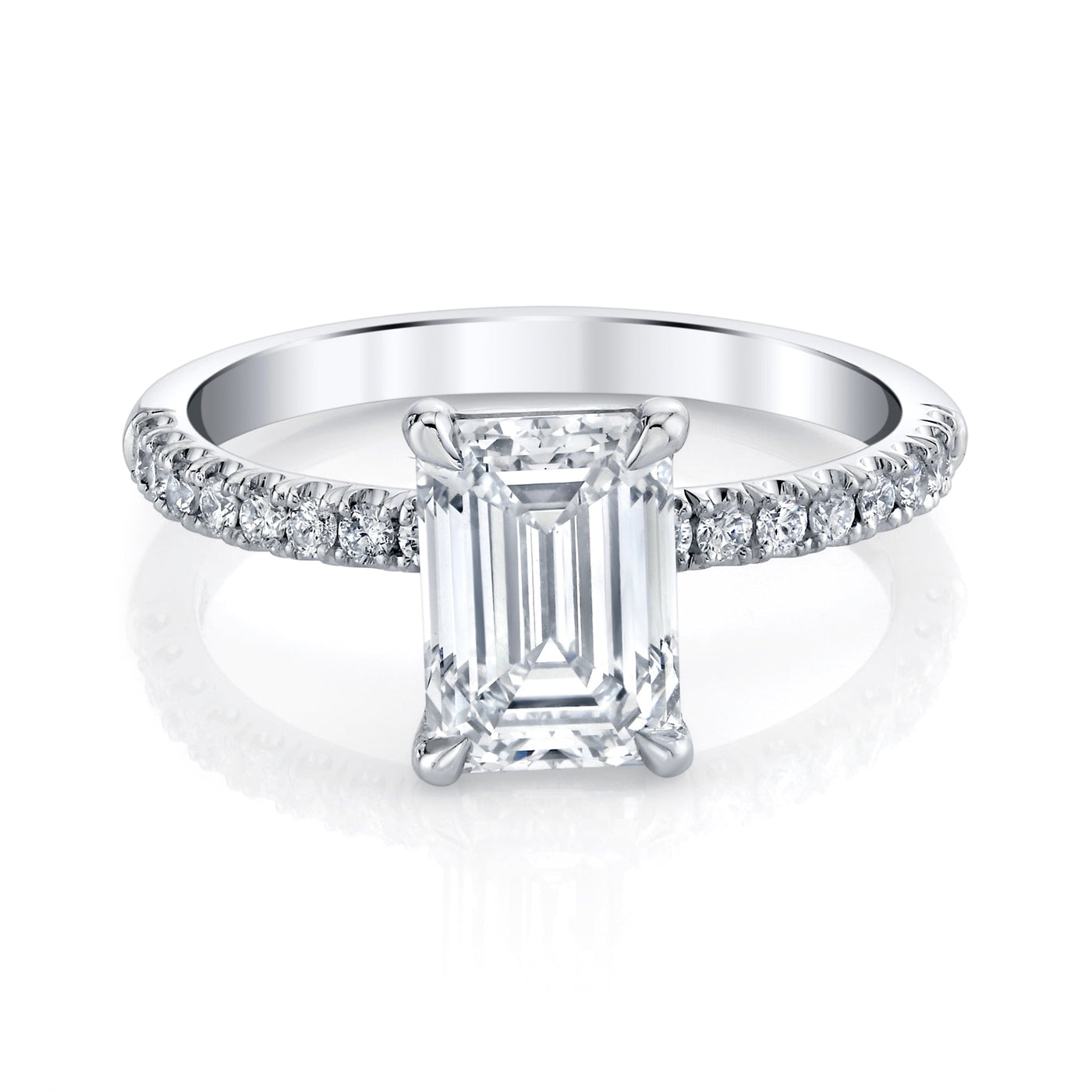 Emerson Fine Jewelry 3ct Everly Emerald Cut Pave Engagement Rings 18K White Gold / 3ct Emerald Cut Lab Grown Diamond - F in Color - VVS in Clarity - Excellent